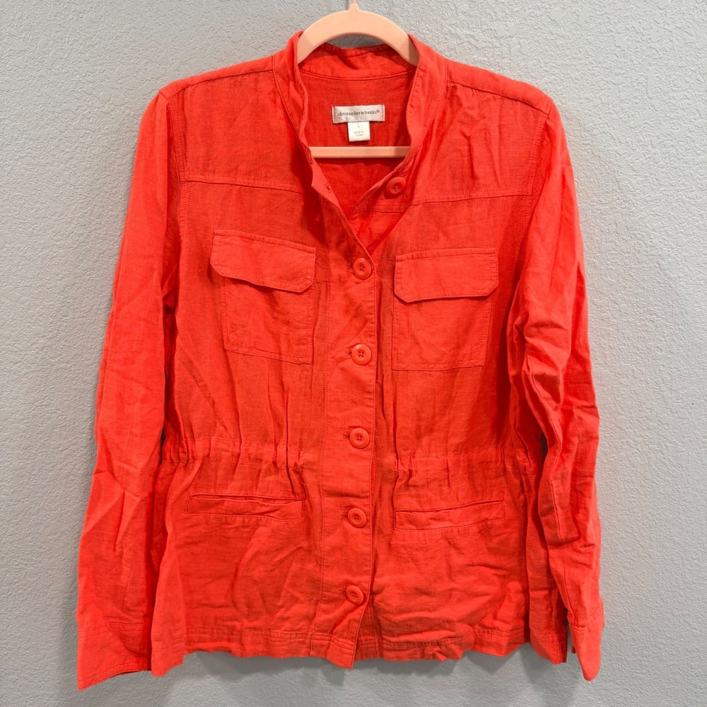 Christopher & Banks Womens S Coral Linen Blend Utility Jacket Fall Transition